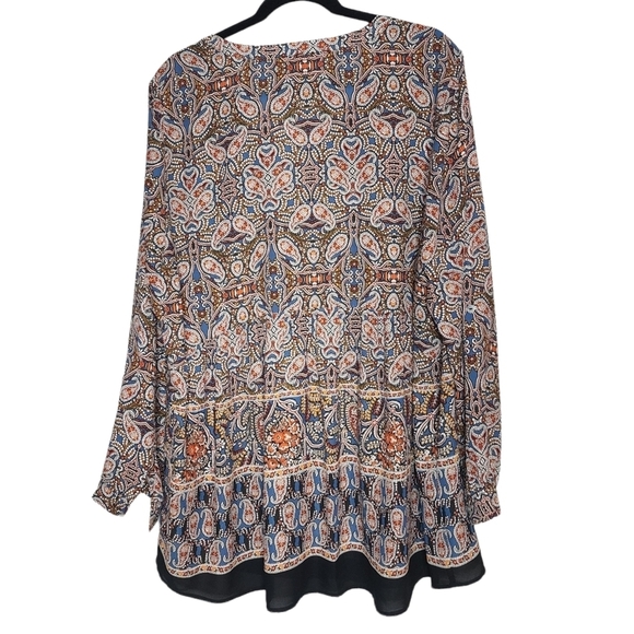 Gibson & Latimer Paisley Floral Flowy Blouse Size 2X Roll Tab Sleeves - Picture 10 of 12